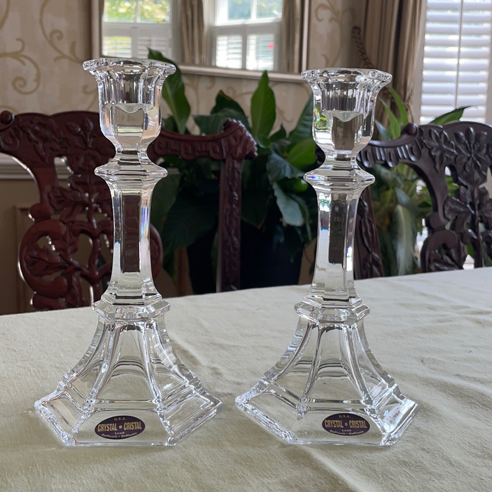 Vtg pair of lead crystal candlesticks
